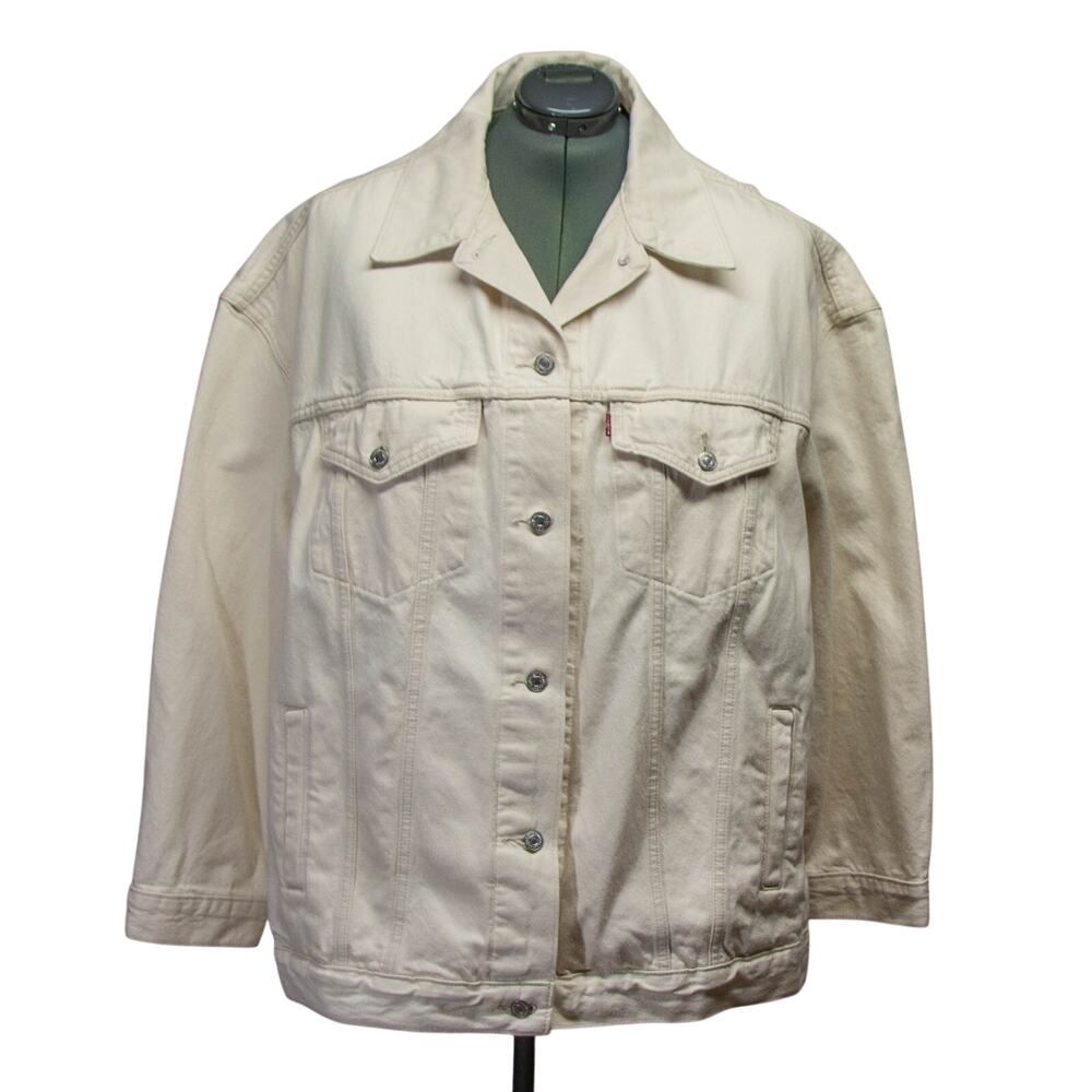 LEVI'S Trendy Plus Size Baggy Trucker Jacket Beige Denim Cream Button Up 3X